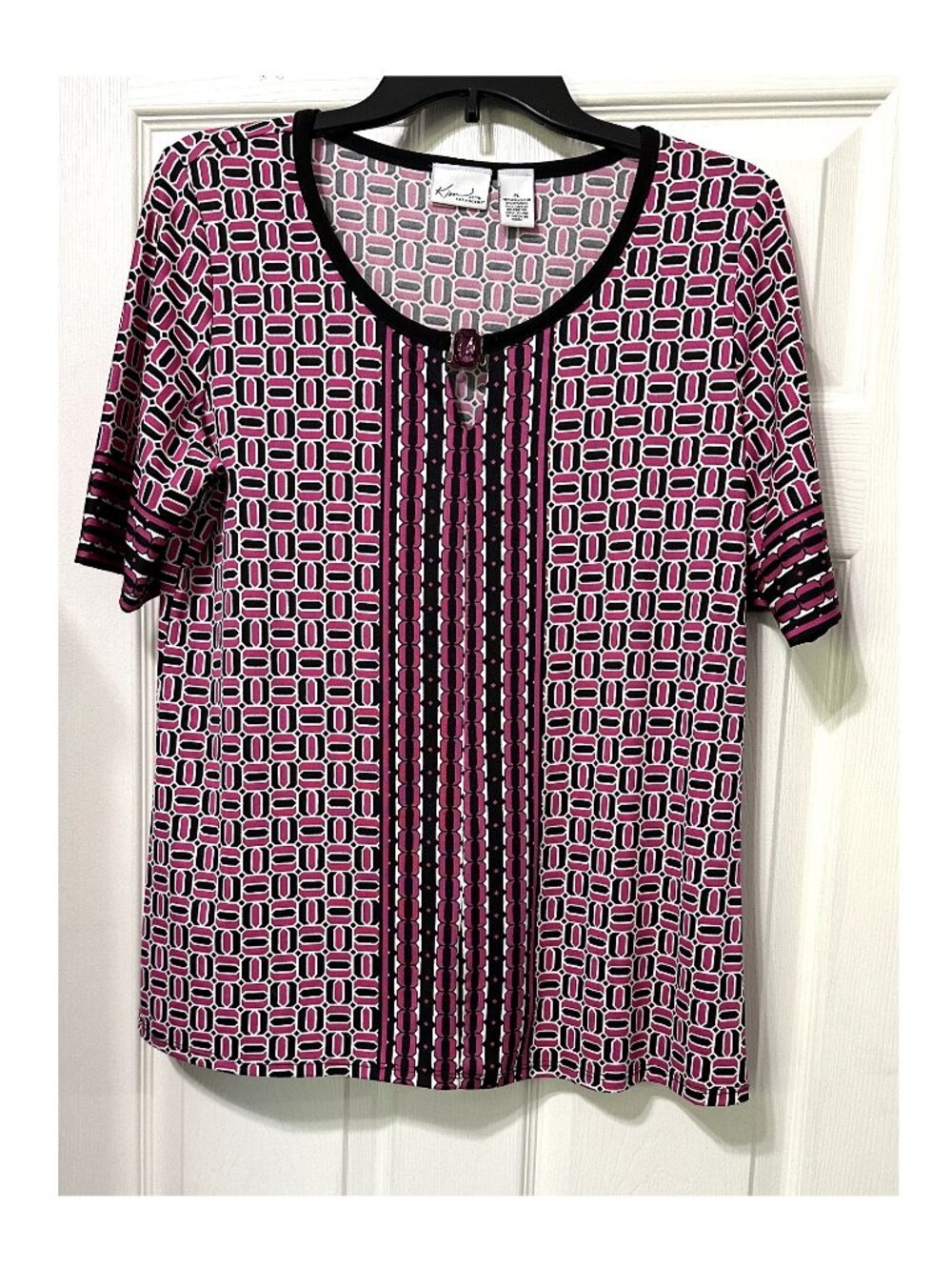 Kim Rogers Pink & Black Top Short Sleeves Size PL